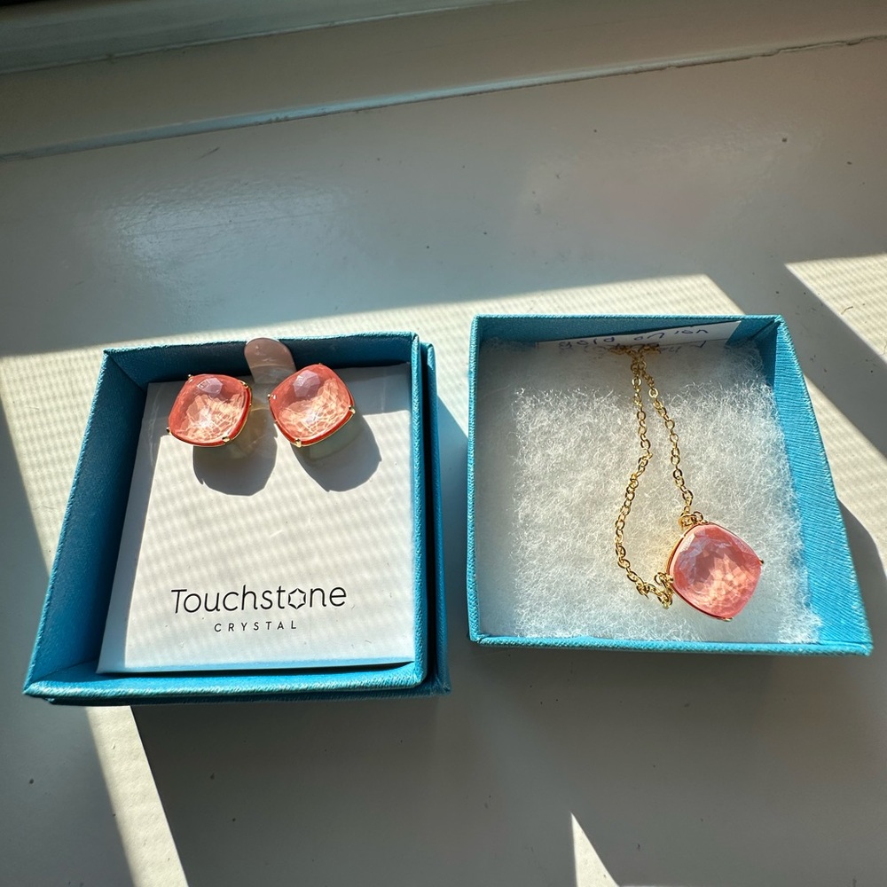 SOLD NIB Touchstone Crystal Squared off Necklace and earrings